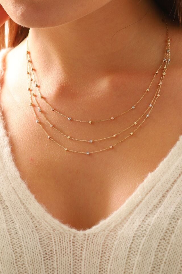 14 Ayar Altın Kolye Dorika Toplu Üç Sıra Forse Zincir Altın Kolye