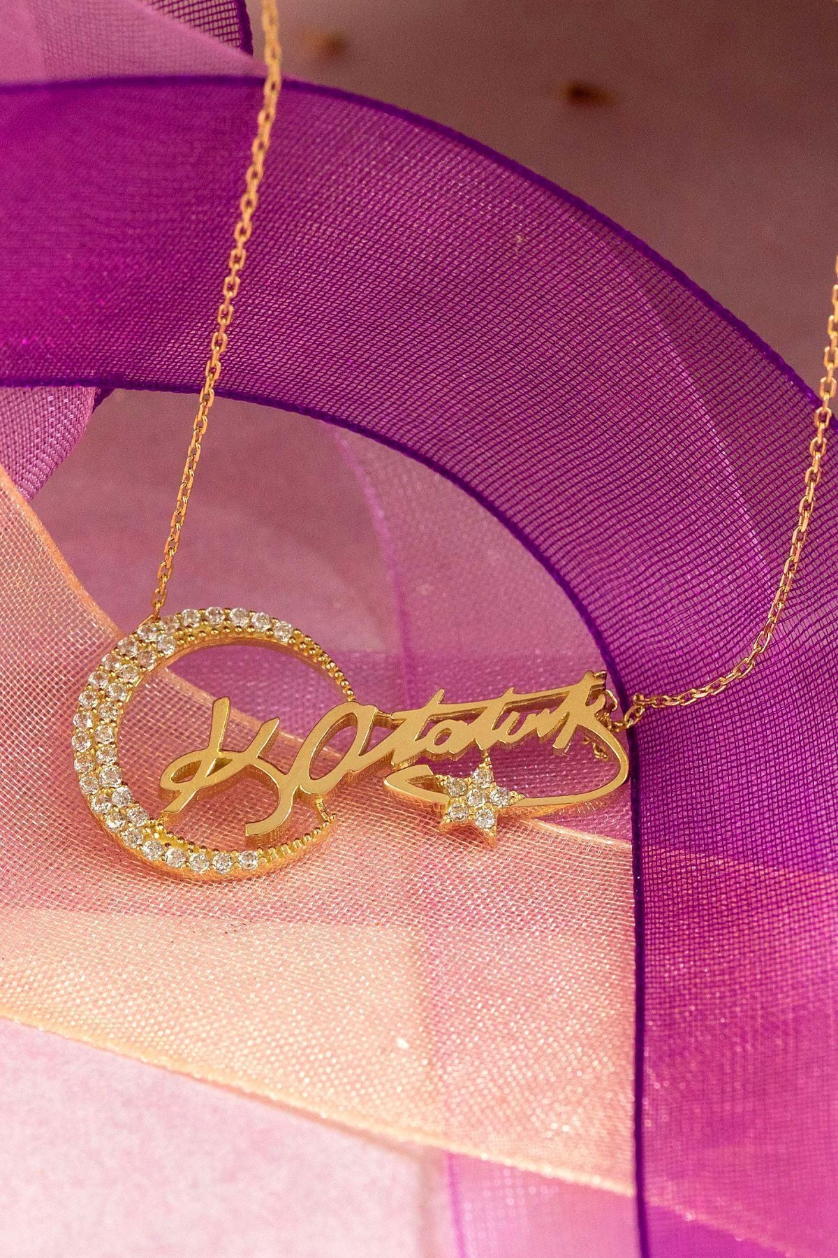 14 Ayar Altın Kolye Kemal Atatürk Imzalı Türk Bayrağı Altın Kolye