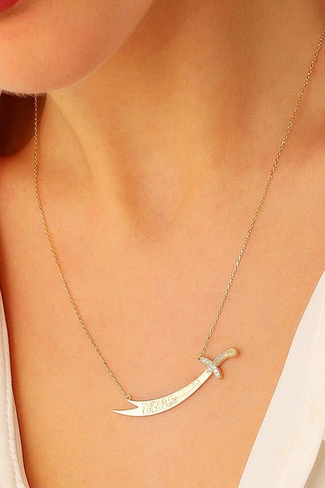 14 Ayar Altın Kolye Besmele Yazılı Zülfikar Altın Kolye