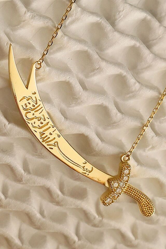 14 Ayar Altın Kolye Besmele Yazılı Zülfikar Altın Kolye