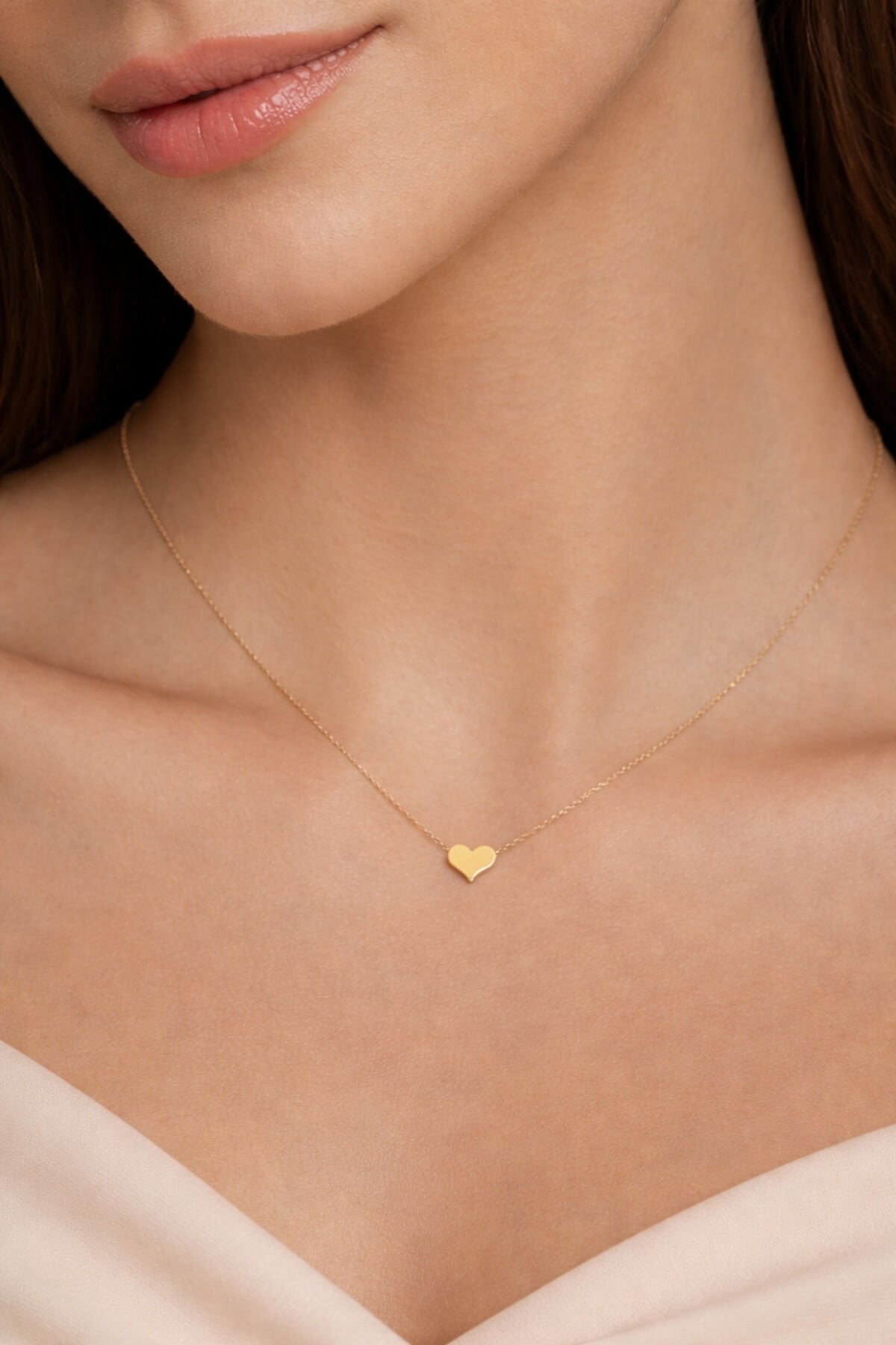 14 Ayar Altın Kolye Altın Kalp Kolye Minimal Tasarım