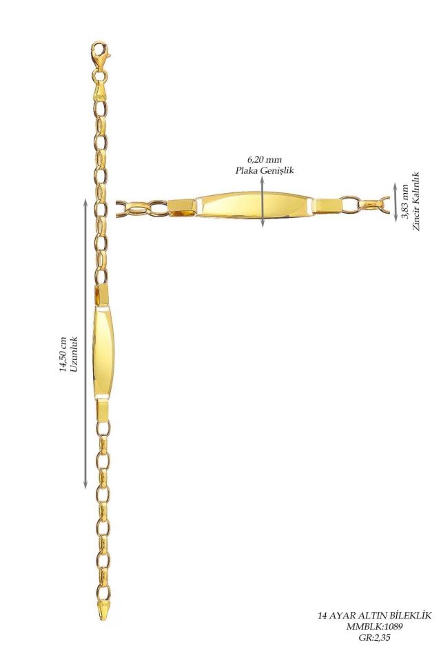 Moom Mücevherat Çocuk 14 Ayar Altın Künye Bileklik