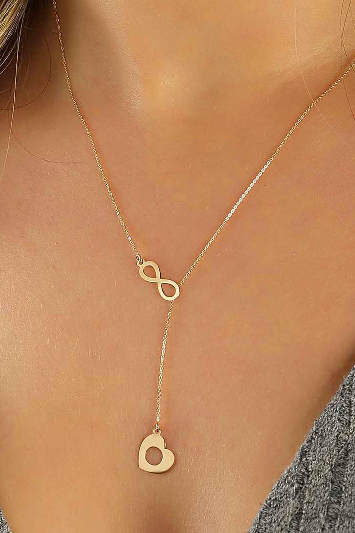 14 Ayar Altın Kolye Kalp Sallantılı Sonsuzluk Altın Kolye