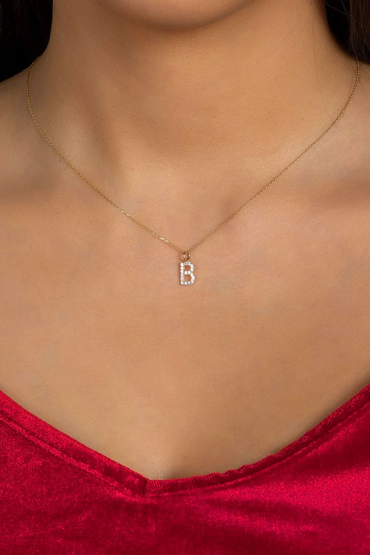 14 Ayar Altın Kolye B Harfi Taşlı Altın Kolye Tüm Harfler Mevcut
