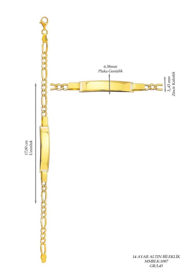 Moom Mücevherat Çocuk 14 Ayar Altın Künye Bileklik