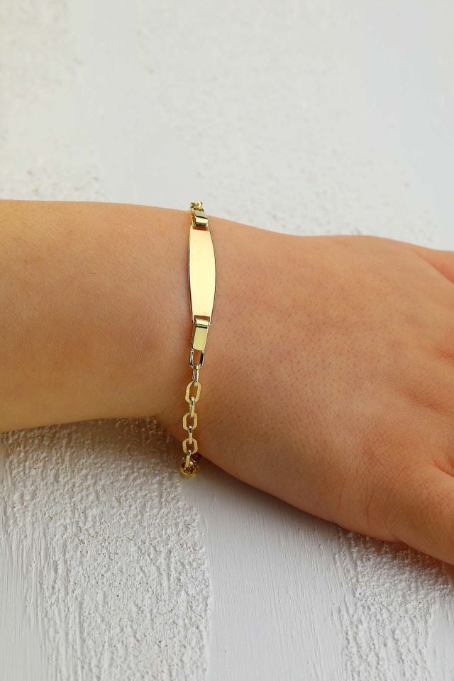 Moom Mücevherat Çocuk 14 Ayar Altın Künye Bileklik