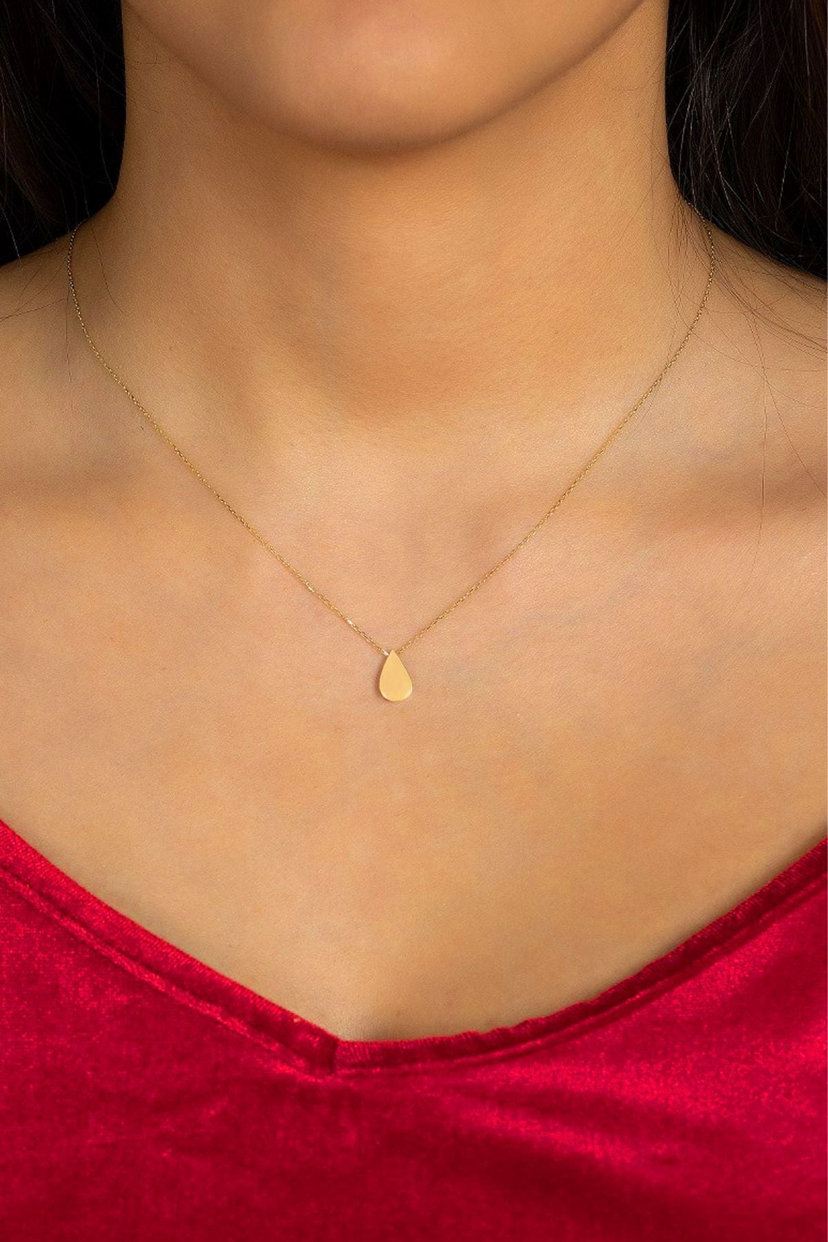 14 Ayar Altın Kolye Gözyaşı Damla Altın Kolye