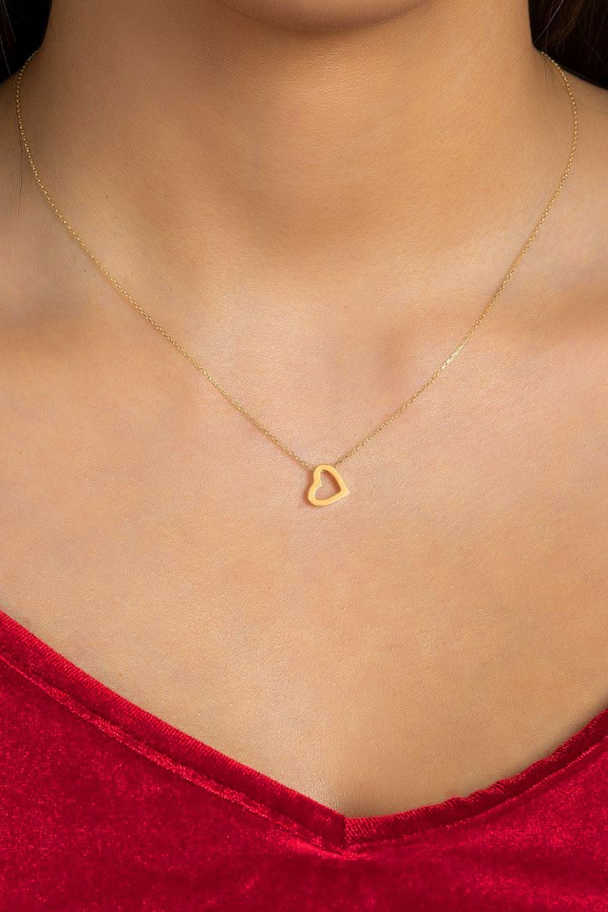 14 Ayar Altın Kolye Kalp Tasarım Altın Kolye