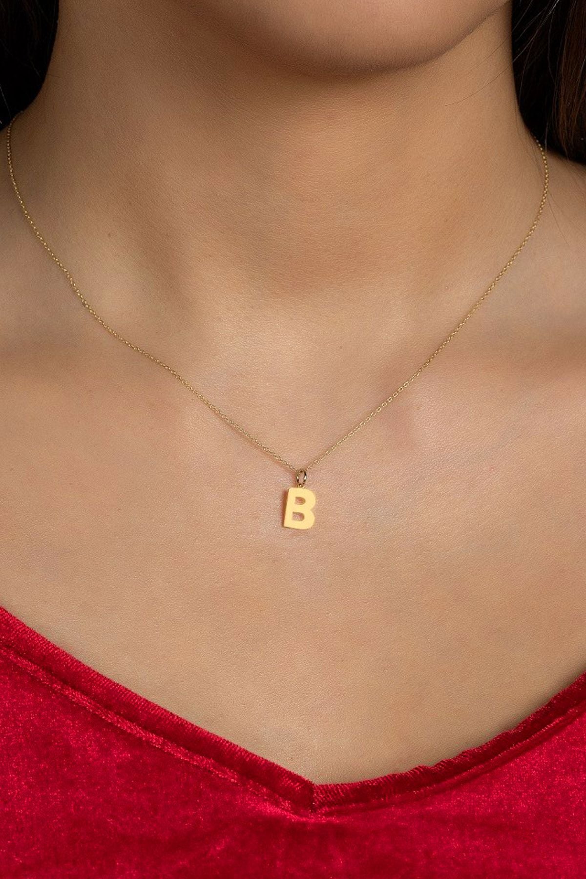 14 Ayar Altın Kolye B Harfi Taşsız Altın Kolye Tüm Harfler Mevcut
