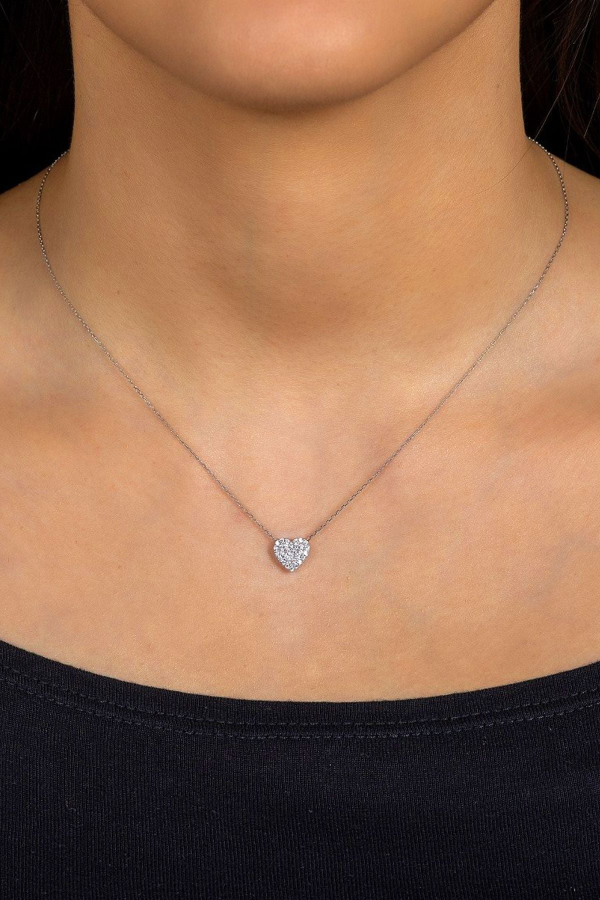 14 Ayar Altın Kolye Taşlı Kalp Altın Kolye