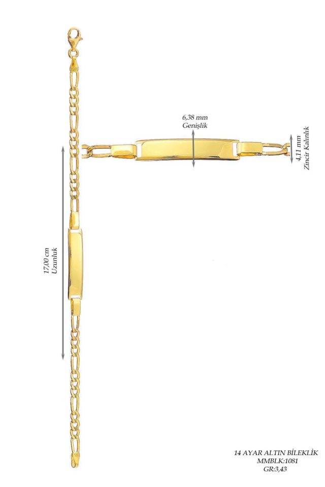 Moom Mücevherat Çocuk 14 Ayar Altın Künye Bileklik