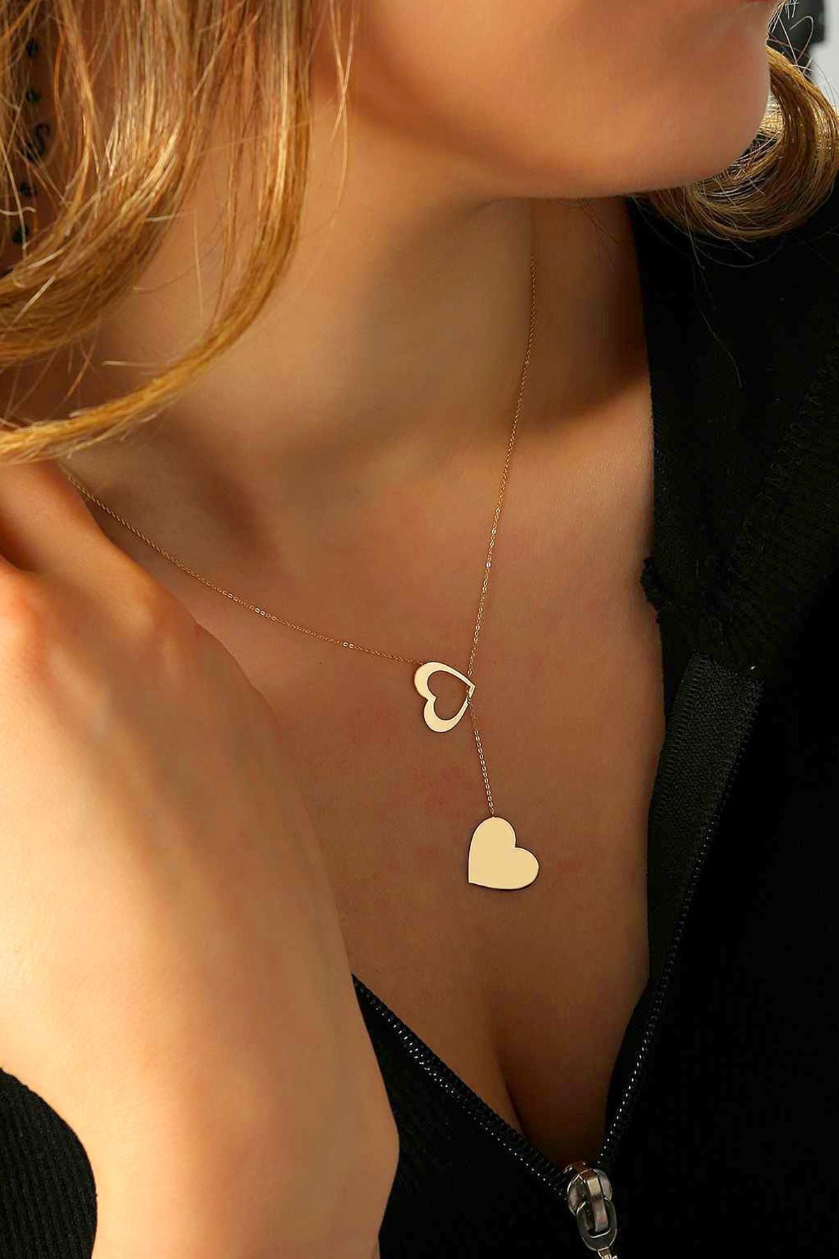 14 Ayar Altın Kolye Sallantılı Kalp Kolye