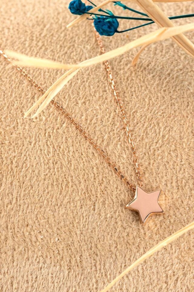 14 Ayar Altın Kolye Rose Altın Yıldız Altın Kolye