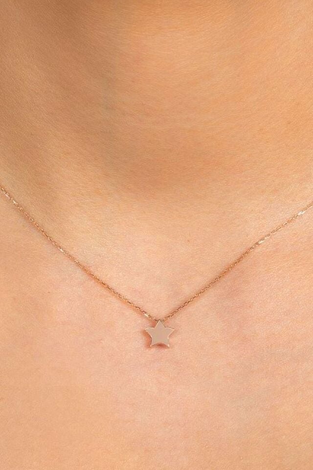 14 Ayar Altın Kolye Rose Altın Yıldız Altın Kolye