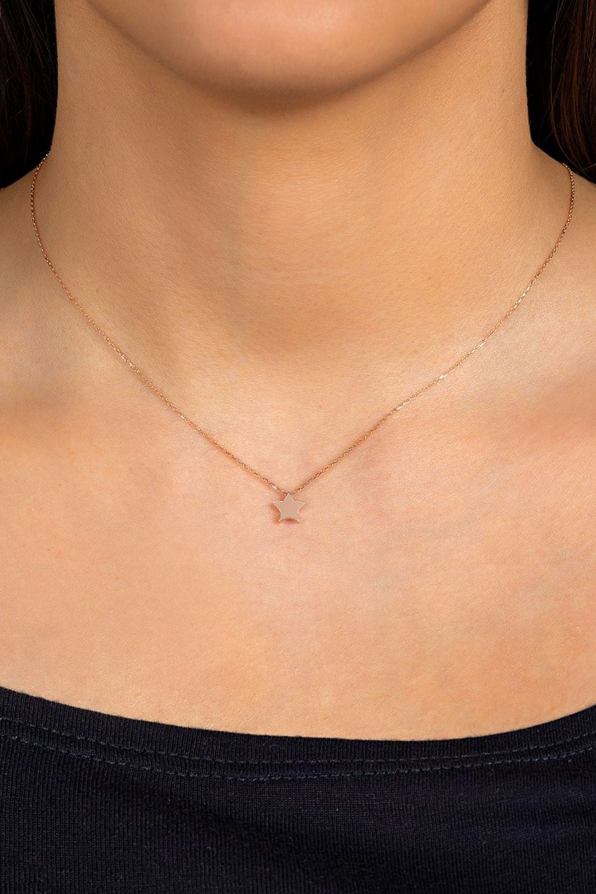 14 Ayar Altın Kolye Rose Altın Yıldız Altın Kolye