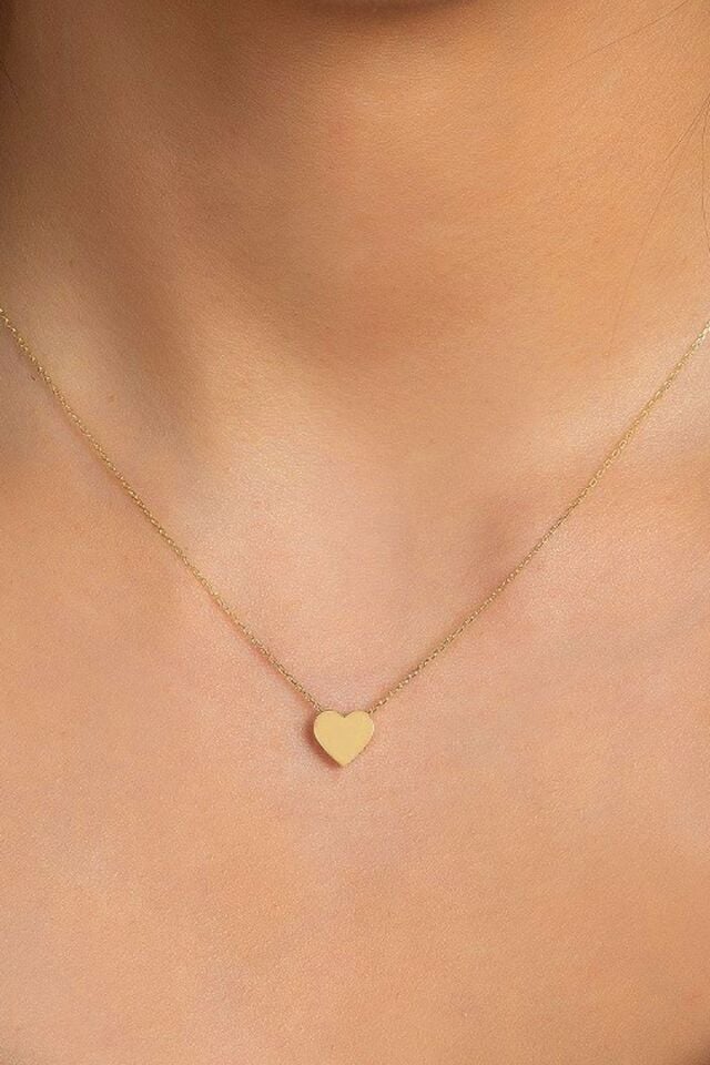 14 Ayar Altın Kolye Parlak Kalp Altın Kolye