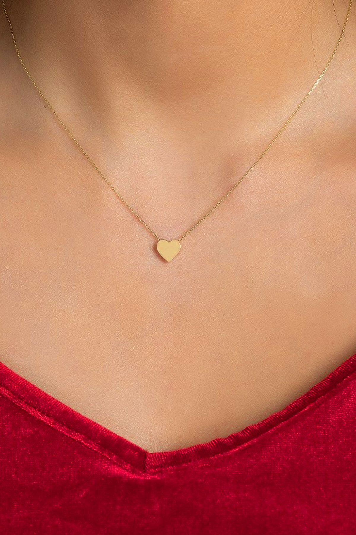 14 Ayar Altın Kolye Parlak Kalp Altın Kolye