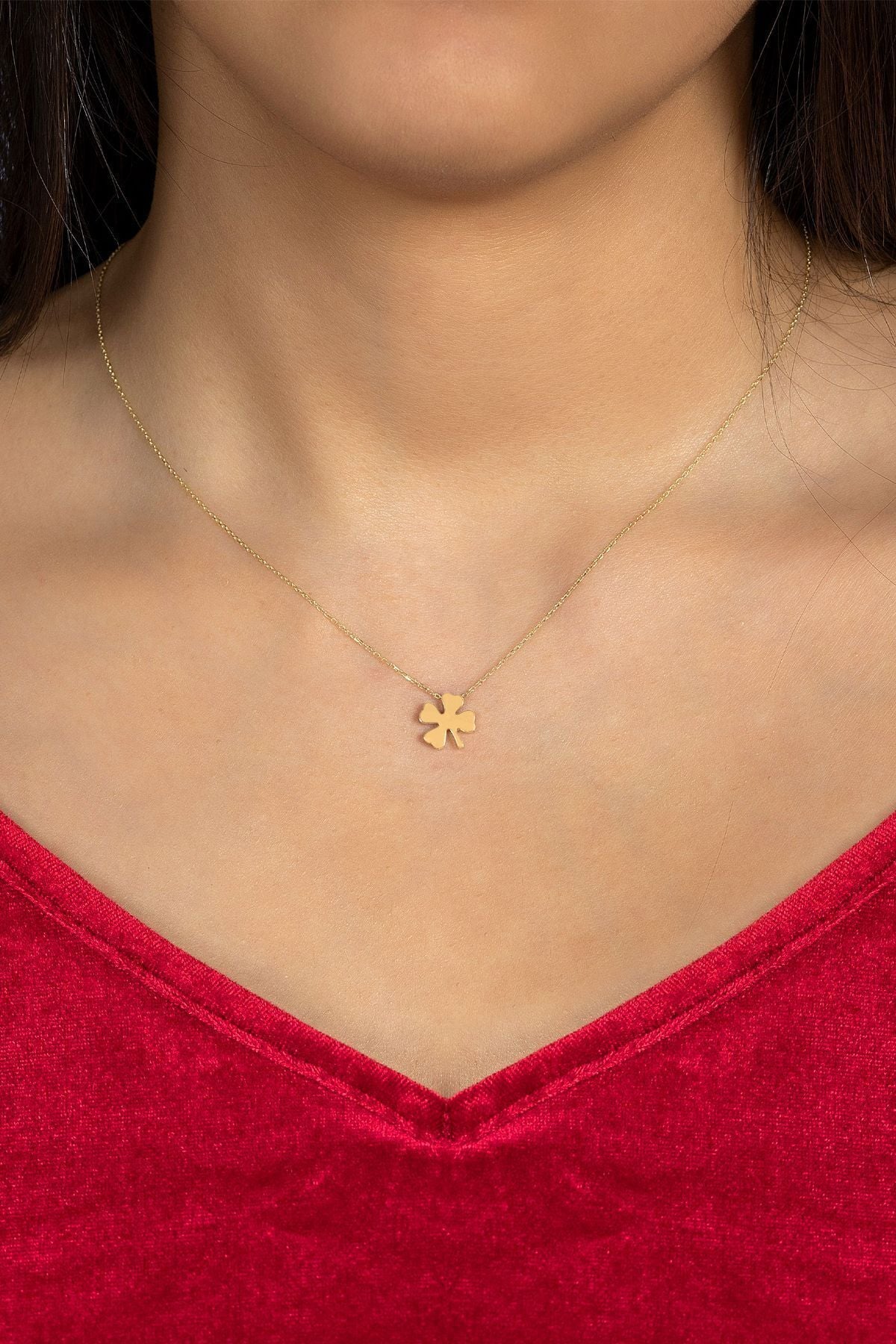 14 Ayar Altın Kolye Dört Yapraklı Yonca Altın Kolye