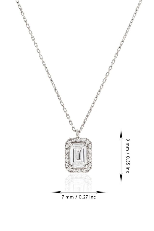 14 Ayar Altın Kolye Beyaz Altın Kare Baget Taşlı Altın Kolye