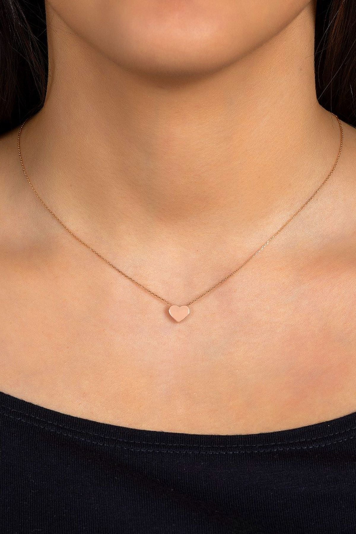 14 Ayar Altın Kolye Rose Altın Parlak Kalp Altın Kolye