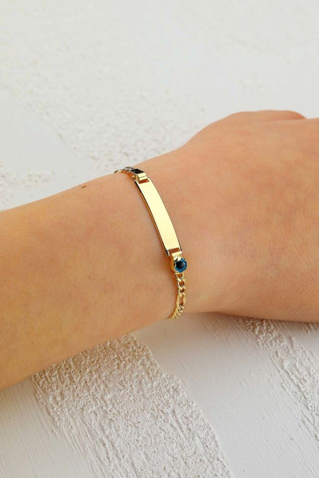 Moom Mücevherat Çocuk 14 Ayar Altın Nazar Göz Taşlı Künye