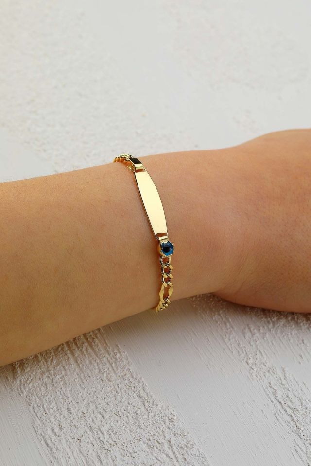 Moom Mücevherat Çocuk 14 Ayar Altın Nazar Göz Taşlı Künye