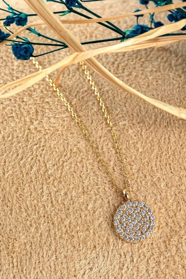 14 Ayar Altın Kolye Taşlı Daire Altın Kolye