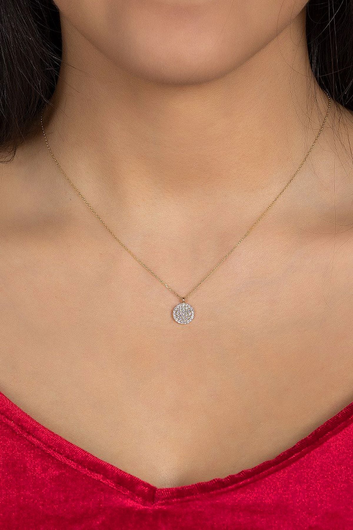 14 Ayar Altın Kolye Taşlı Daire Altın Kolye