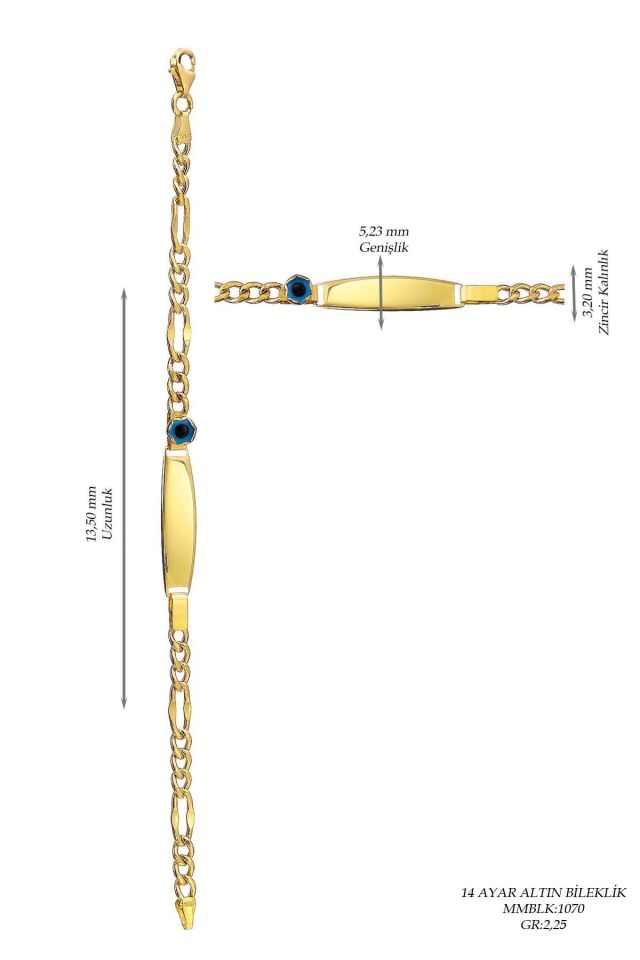 Moom Mücevherat Çocuk 14 Ayar Altın Nazar Göz Taşlı Künye