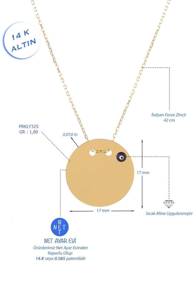 14 Ayar Altın Kolye Nazar Boncuklu Plaka Kolye Harf Ve Isim Yazılabilir