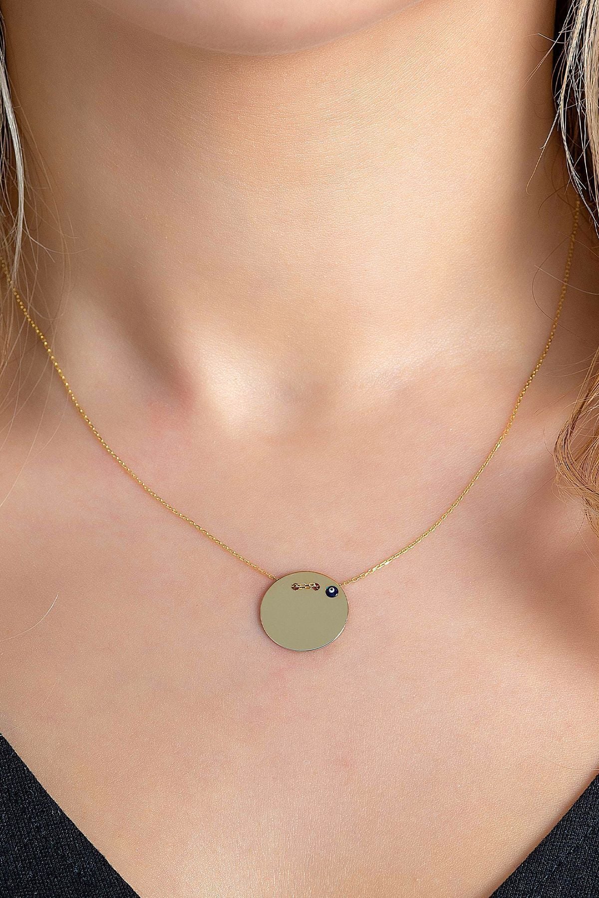 14 Ayar Altın Kolye Nazar Boncuklu Plaka Kolye Harf Ve Isim Yazılabilir