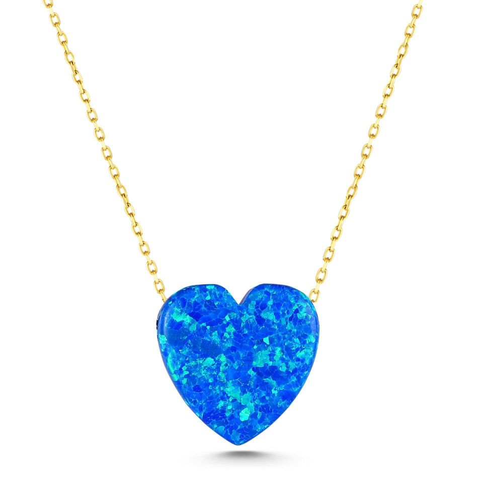 Moom Mücevherat Kadın 14 Ayar Altın Opal Taş Kalp Kolye ''45 cm''