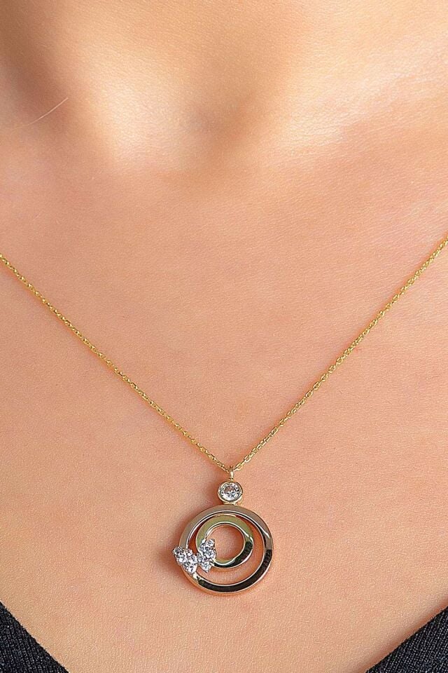 14 Ayar Altın Kolye Kelebek Desenli Altın Kolye