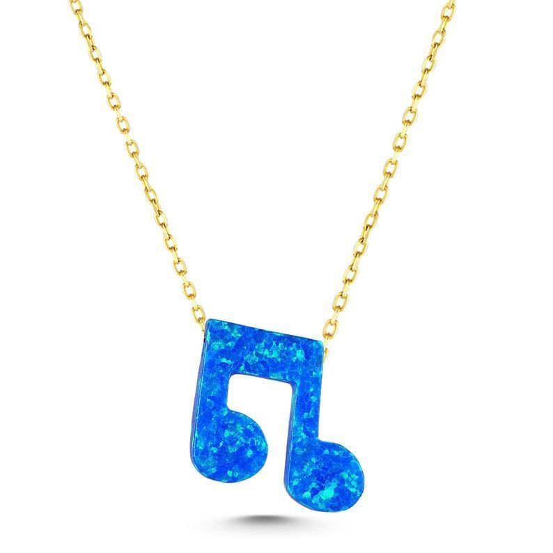 Moom Mücevherat Kadın 14 Ayar Altın Opal Taş Nota Kolye ''45 cm''