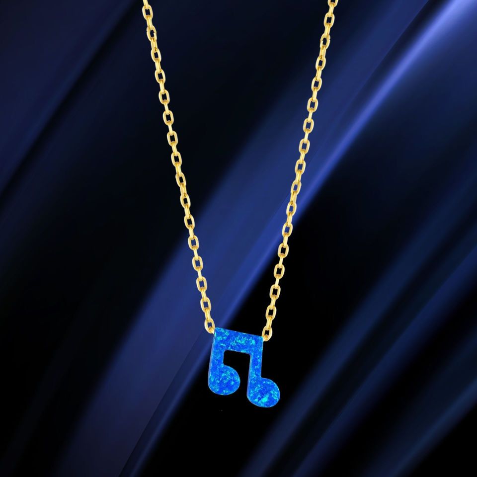 Moom Mücevherat Kadın 14 Ayar Altın Opal Taş Nota Kolye ''45 cm''