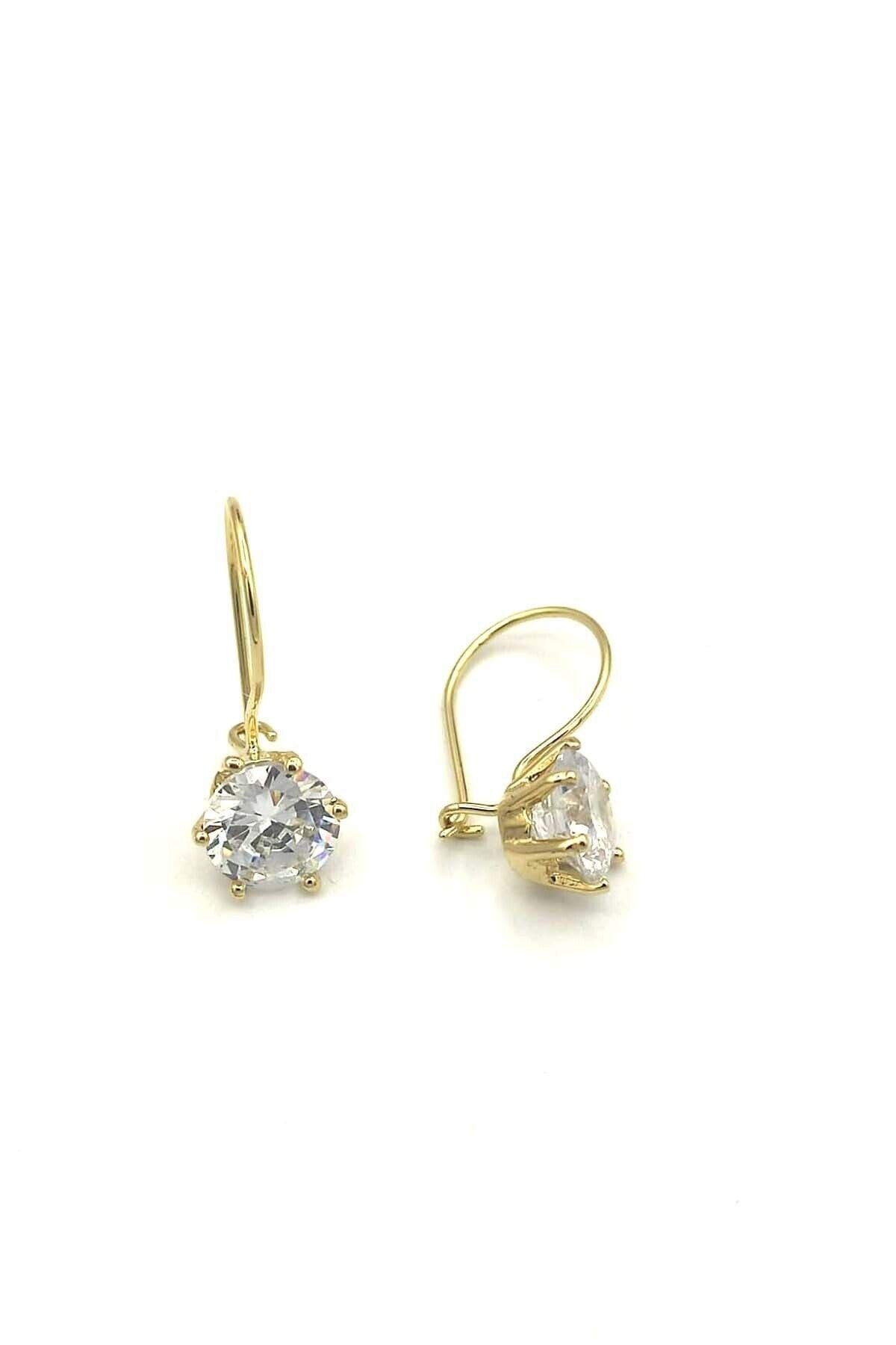 14 Ayar Altın Sallantılı Tek Taş Küpe 2.2 Cm