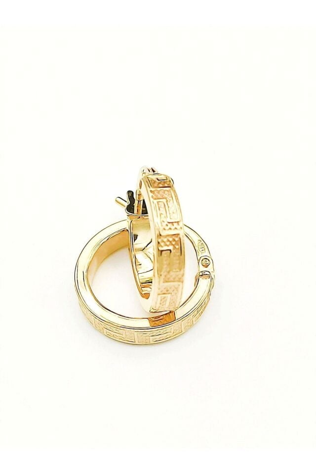 14 Ayar Altın Grek Desenli Halka Küpe 1.4 Cm