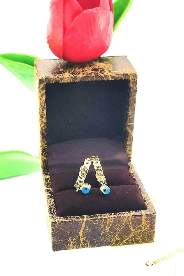 14 Ayar Altın Nazar Boncuklu Halka Küpe 2.2 Cm