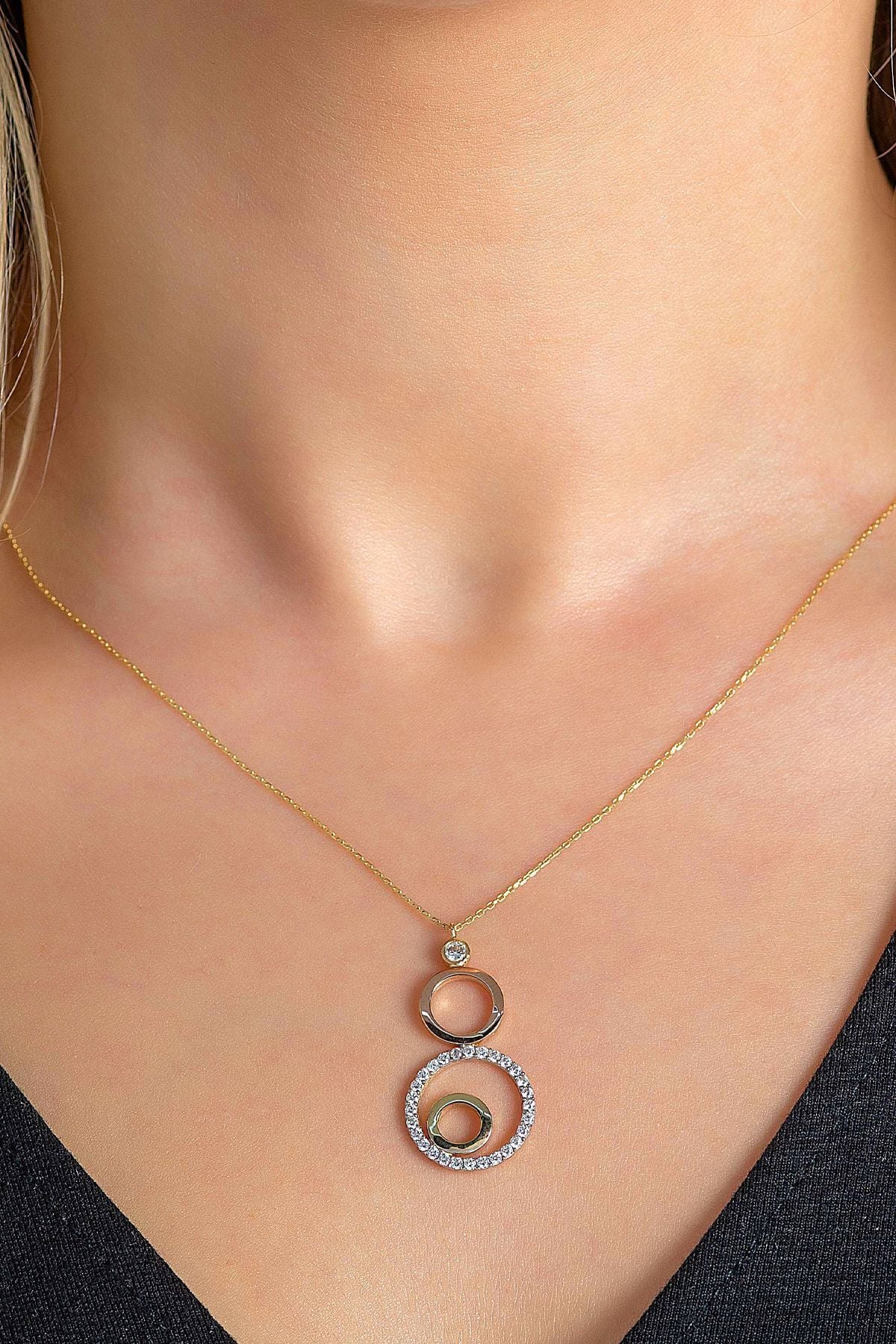 14 Ayar Altın Kolye Taşlı Sallantılı Altın Kolye