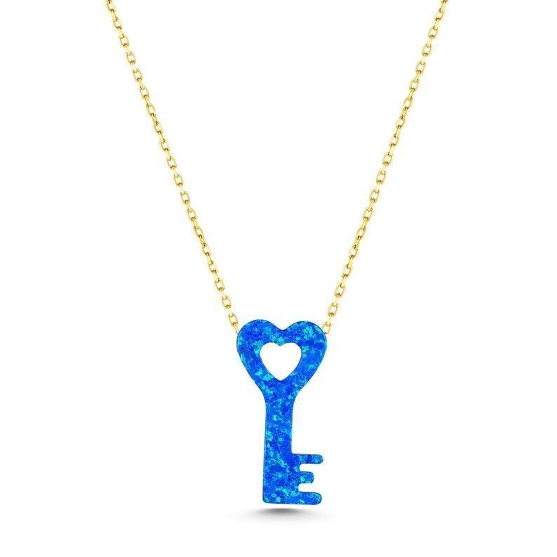 Moom Mücevherat Kadın 14 Ayar Altın Opal Taş Anahtar Kolye ''45 cm''