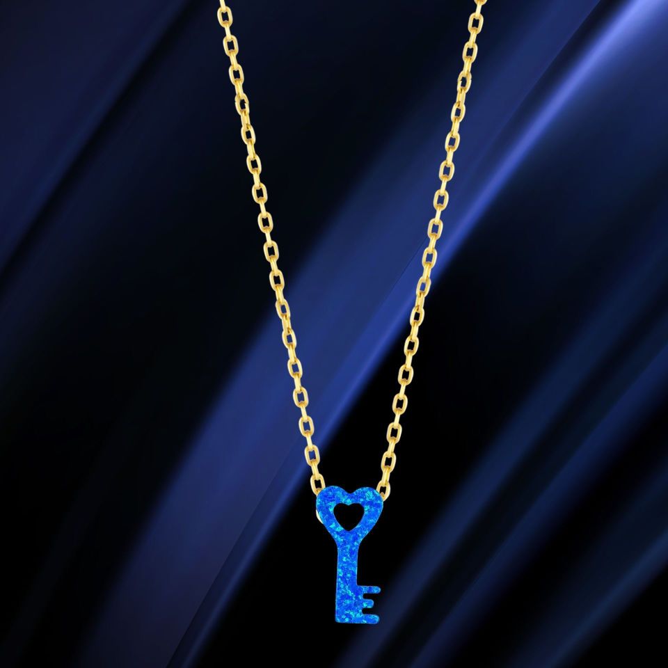 Moom Mücevherat Kadın 14 Ayar Altın Opal Taş Anahtar Kolye ''45 cm''