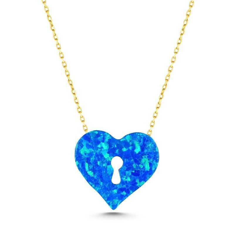 Moom Mücevherat Kadın 14 Ayar Altın Opal Taş Kalp Kolye ''45 cm''