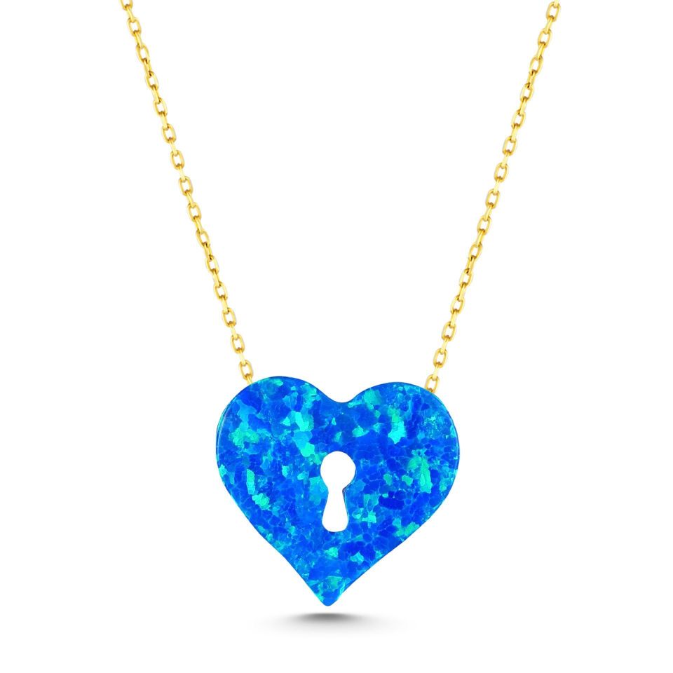 Moom Mücevherat Kadın 14 Ayar Altın Opal Taş Kalp Kolye ''45 cm''