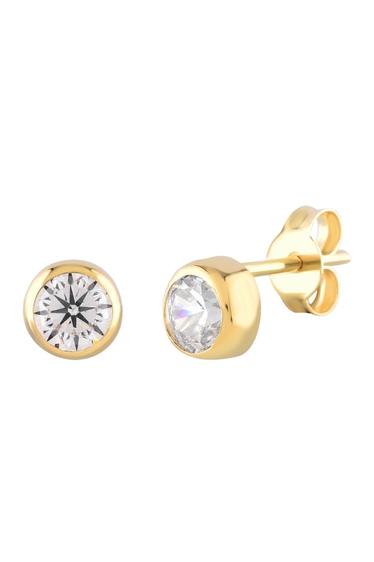 14 Ayar Altın Minimalist Vidalı Taşlı Modern Küpe 1.3 Cm