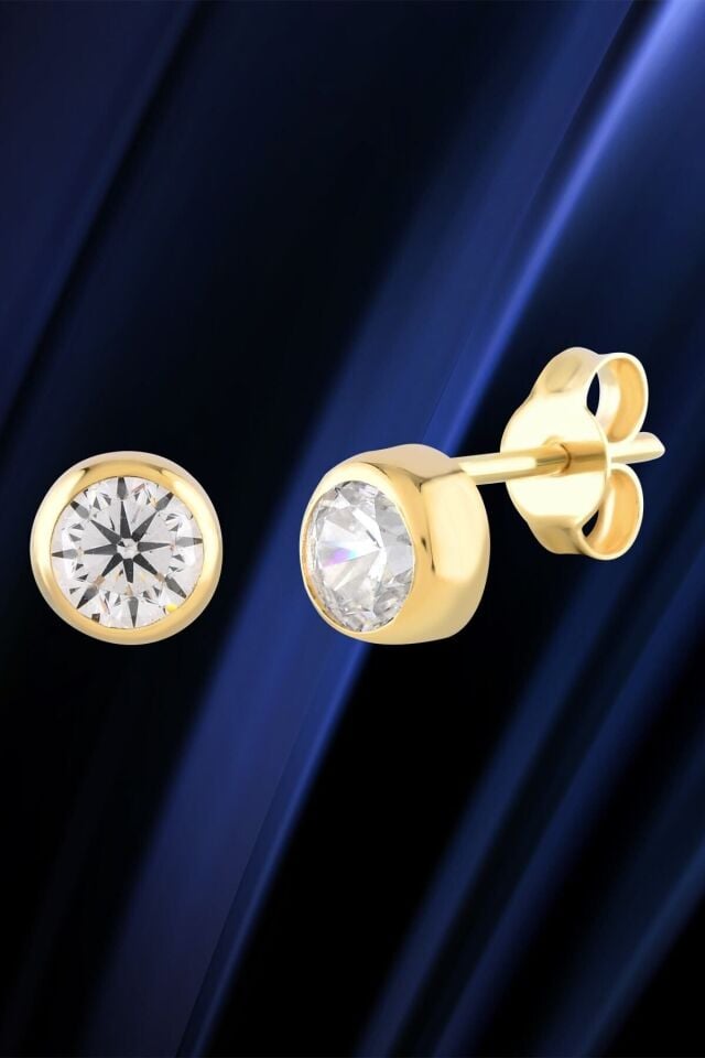 14 Ayar Altın Minimalist Vidalı Taşlı Modern Küpe 1.3 Cm