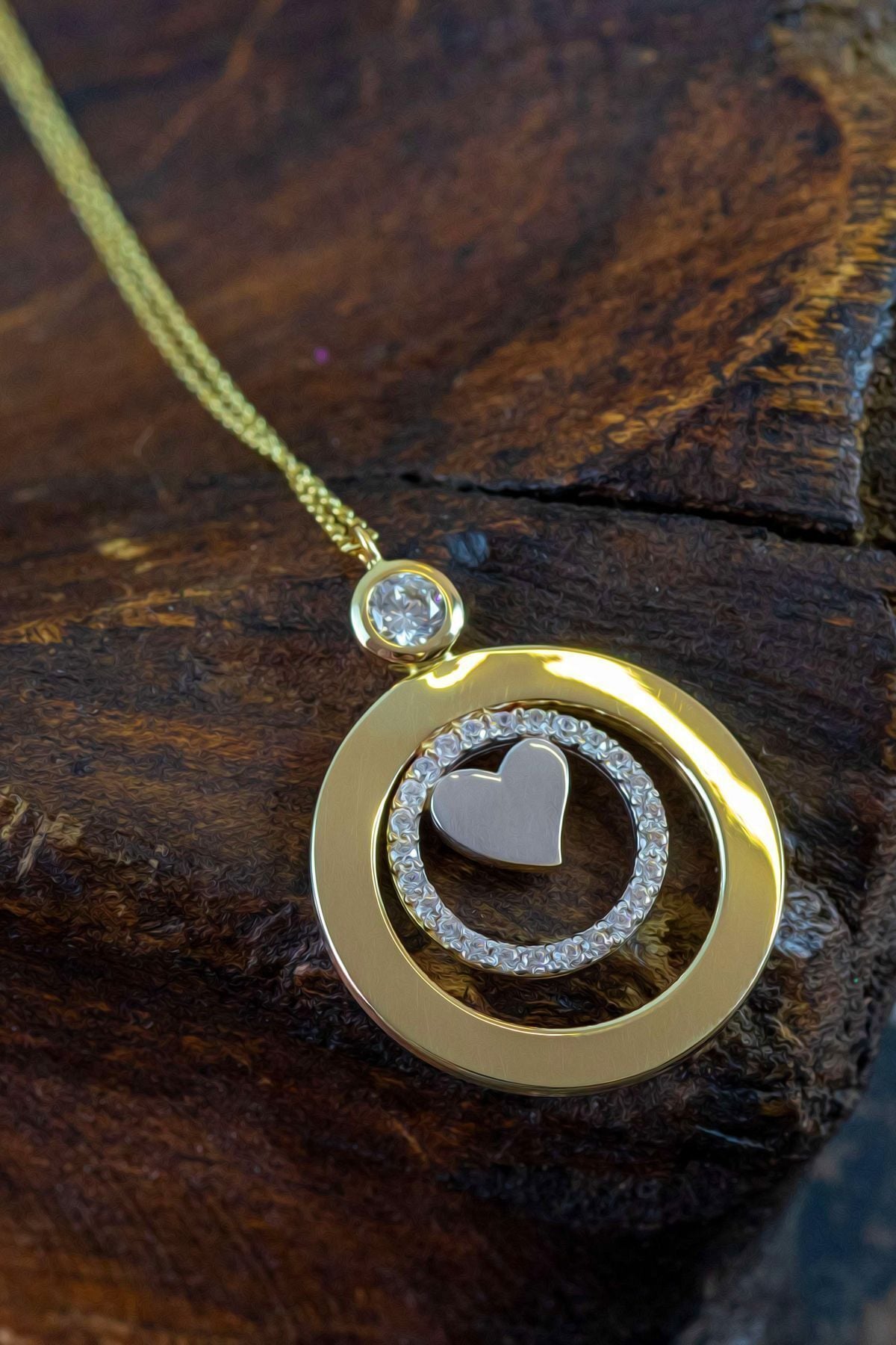 14 Ayar Altın Kolye Kalp Desenli Tasarım Altın Kolye