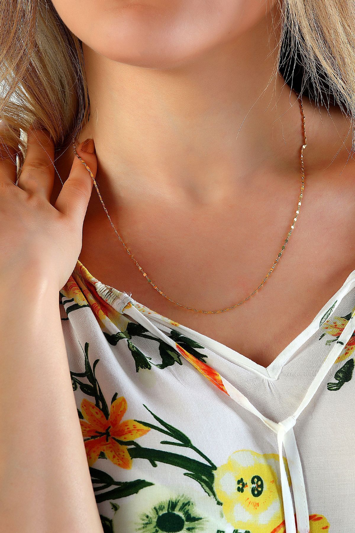 14 Ayar Altın Zincir Dövme Desenli Altın Zincir Kolye 1,60 Mm Kalınlık