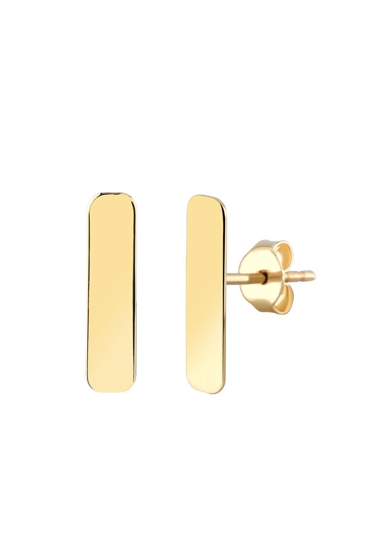 14 Ayar Altın Minimalist Plaka Vidalı Küpe 1.3 Cm