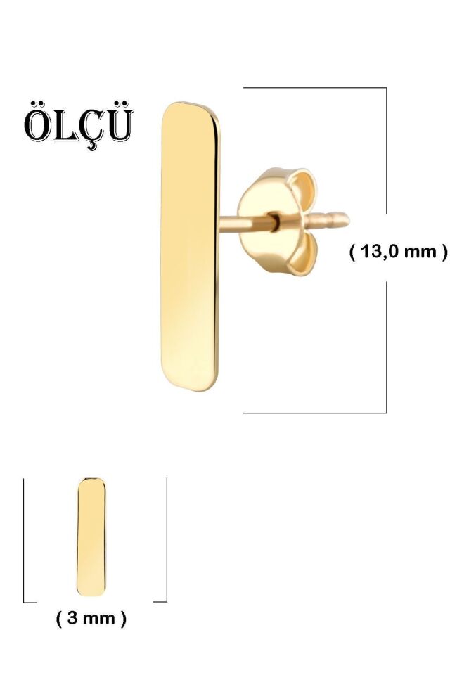 14 Ayar Altın Minimalist Plaka Vidalı Küpe 1.3 Cm
