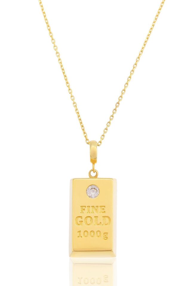 14 Ayar Altın Kolye Külçe Desenli Altın Kolye